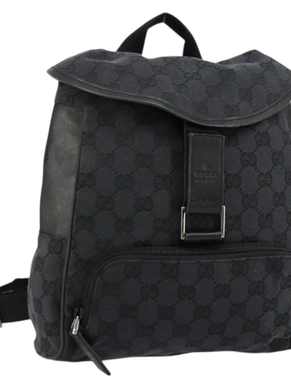 GUCCI GG Canvas Backpack Black Silver 019 0352 Auth